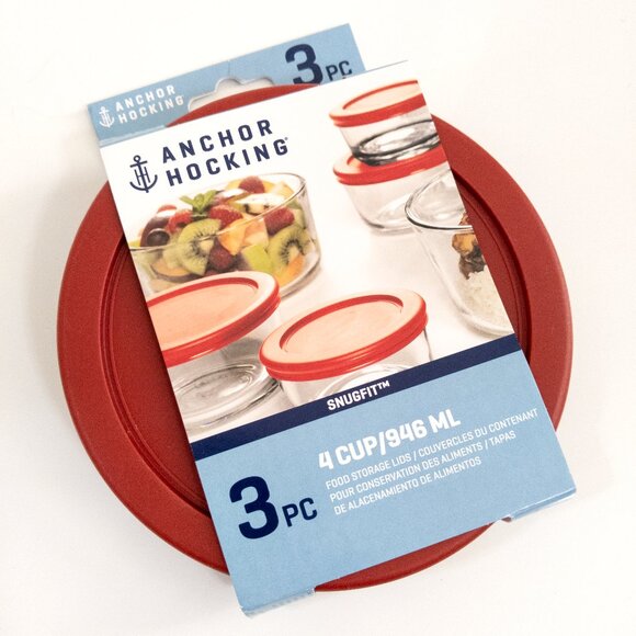 NEW Anchor Hocking Snugfit Food Storage Lids 3pcs 946ML 4 Cup Red BPA Free - Picture 1 of 2